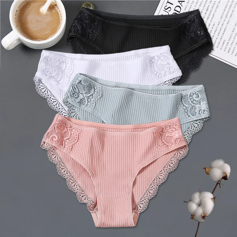 

Women Cotton Lace Panties Sexy Low-Rise Underwear Trendy Patchwork Lace Breathable Briefs Female Soft Underpants Lingerie M-2XL