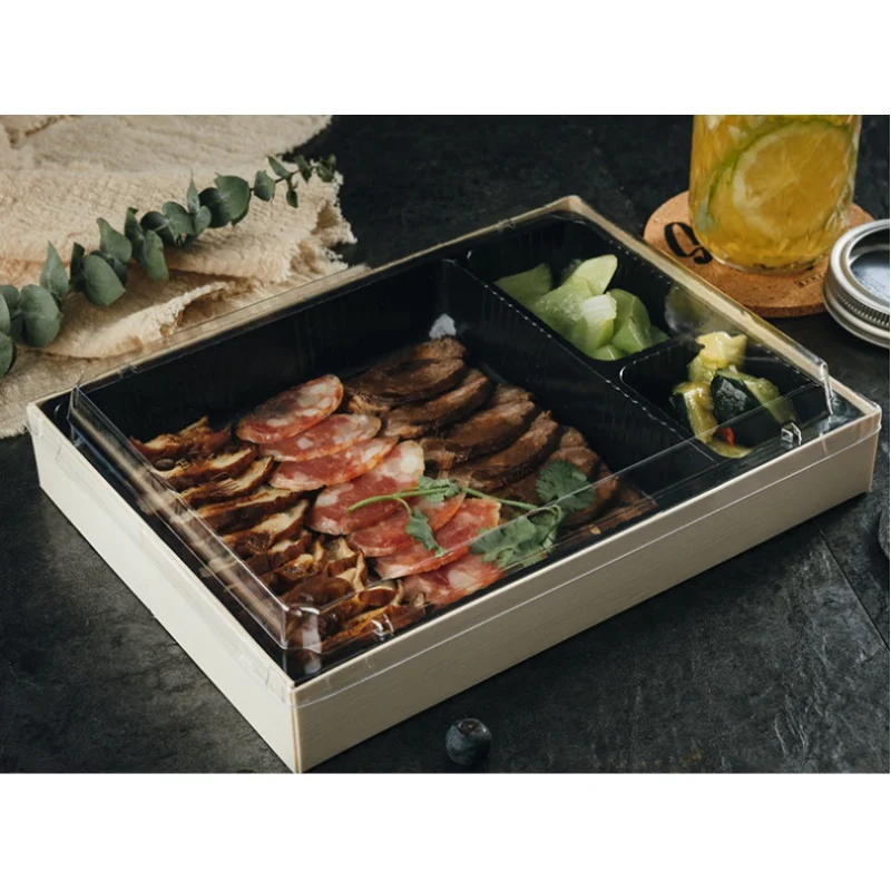 Customized productCustom Disposable Biodegradable Food Grade Wooden Sushi Bento Takeaway Packaging Japanese  Takeout Box With Di