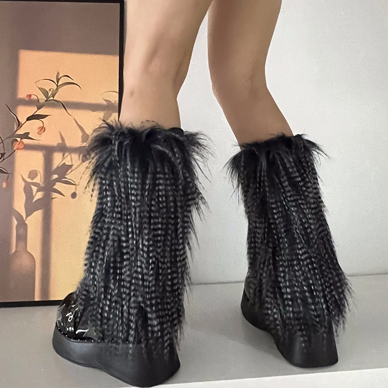 Y2K Goth Furry Faux Fur Women Leg Warmers Boot Covers Harajuku Lolita Girls Punk Fashion Cute Jk Hipster Warm Fluffies Leggings