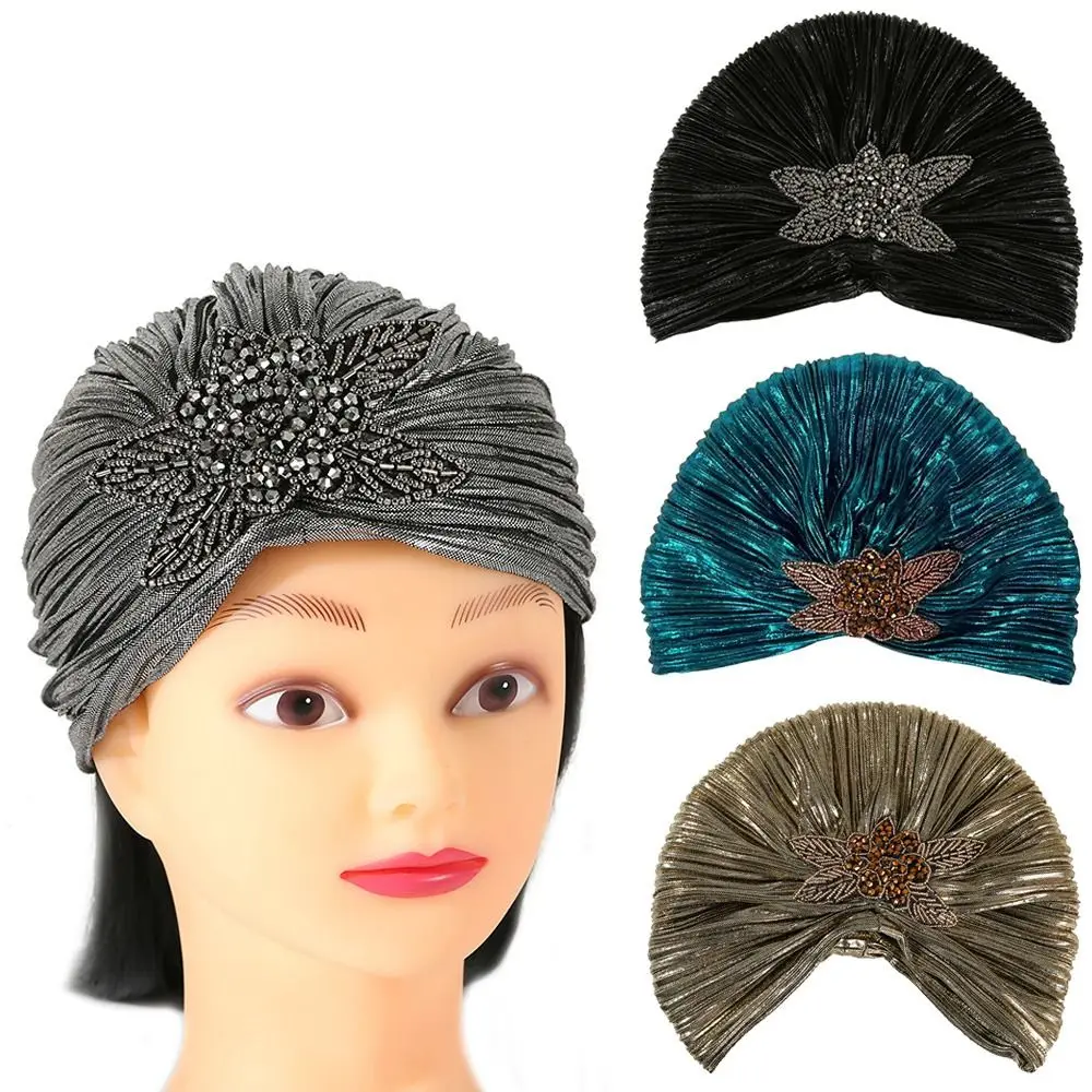 

Beaded Flower Women's Headband Hat Hair Accessories Soft Multicolor Headwear Cap Turban Head Wrap