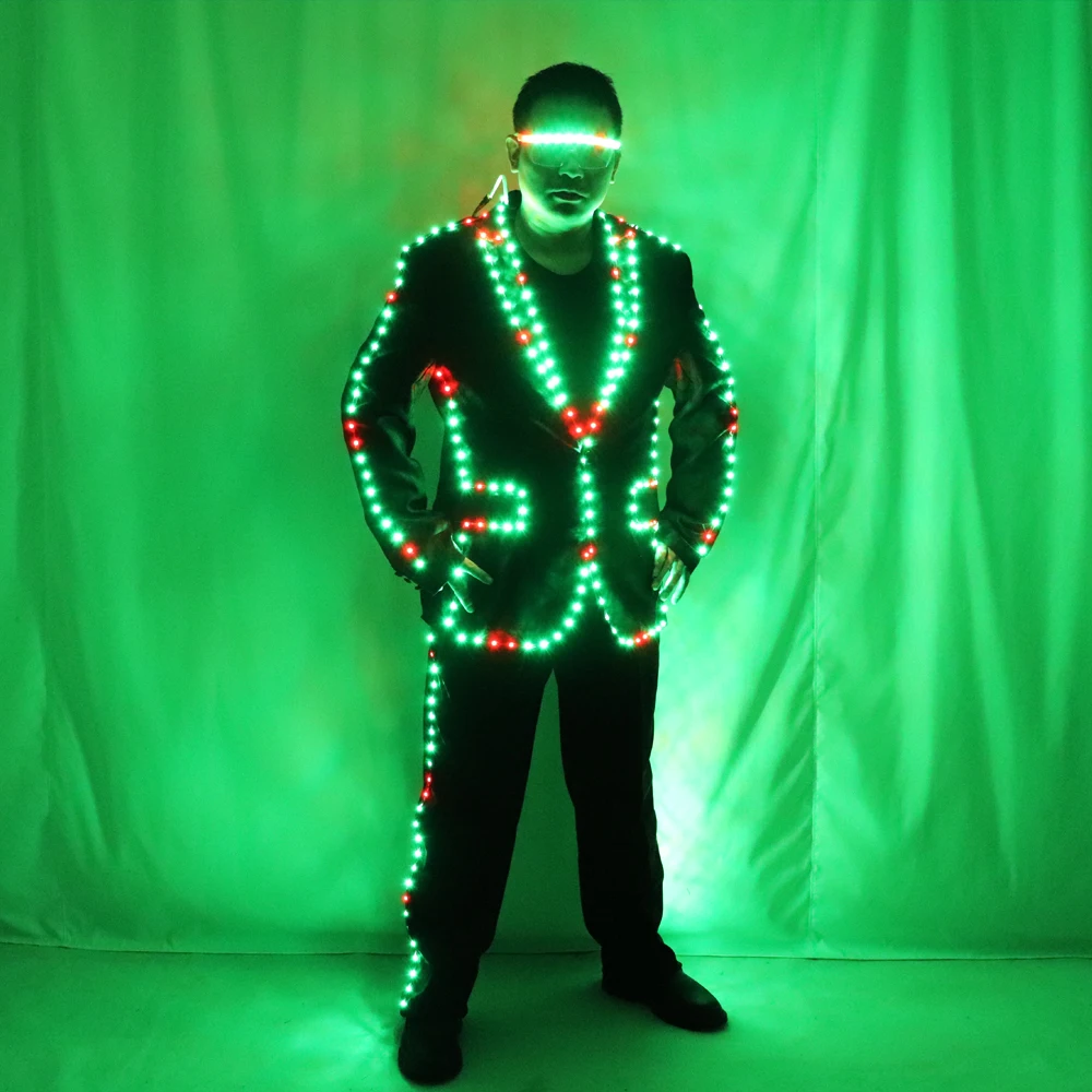 Full Color Pixel LED Lights Jacket Coat Stage Dance Costume RGB Light Up Stage Tron Suit for Men Women Nightclub Party Outfits