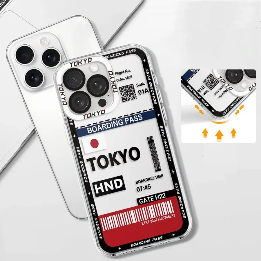 Hülle für iPhone 17 Pro Max 12 13 Mini Air 6 6S 16 Plus 11 15 14 7 8 SE X XS XR Clear Phone Cover Tokyo Seoul Boarding Pass – Detail 2