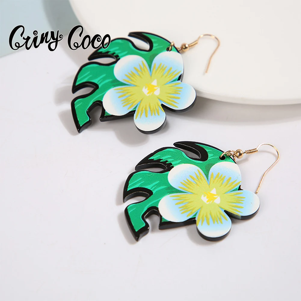 CringCocoFrangipaniFlowerJewelryEarringsPolynesianAcrylicDrop