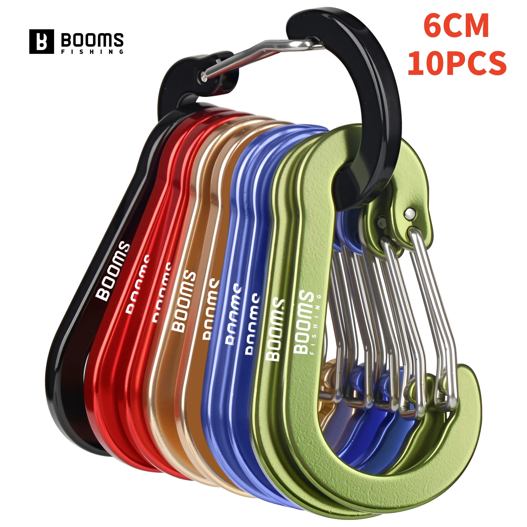 Booms Fishing 6 cm Mehrzweck-Feder-Karabiner-Clips, 10 Stück, kleine Caribeener-Clips, Schlüsselanhänger, Aluminium, Angel-Caribeaner-Clip