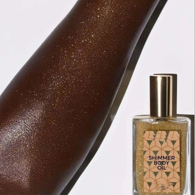 1 Bottle Gold Diamond Highlight Shimmer Body Oil, Face Body Quicksand Highlighter Spray, Hair and Face Contour Lighting Makeup