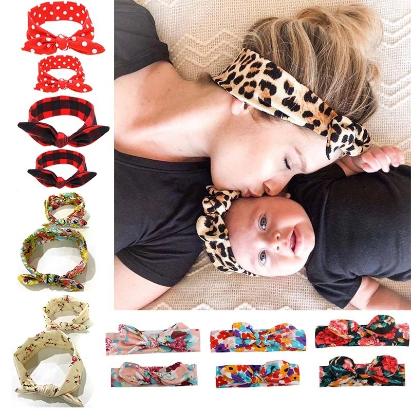 

2Pcs Mother & Baby Children Turban Hair Band Accessories Baby Girls Twist Knot Headbands Family Leopard Parent-Child Headwear