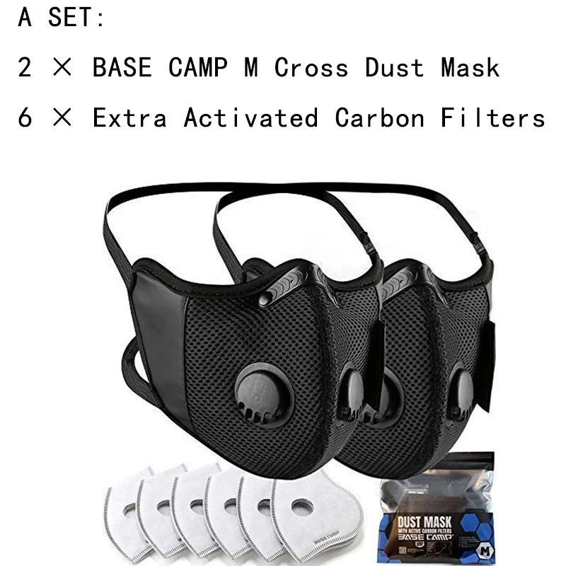 Cycling Dust Mask Sports Face Cover Mask with 6 Filters - Black