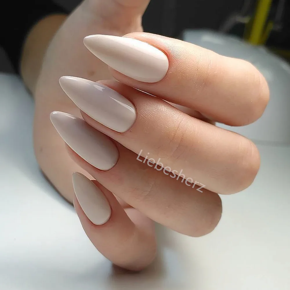 

24Pcs Glossy Nude Long Stiletto False Nails With Jelly Glue Artificial Press On Fake Nails DIY Finger Tips Manicure Tool