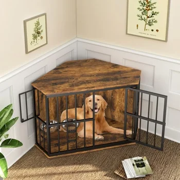 Dog Kennel Corner Wooden End Table With Bowl House for Dogs Pet 53 Inch Furniture Dog Crate Products Home Garden Freight free 5