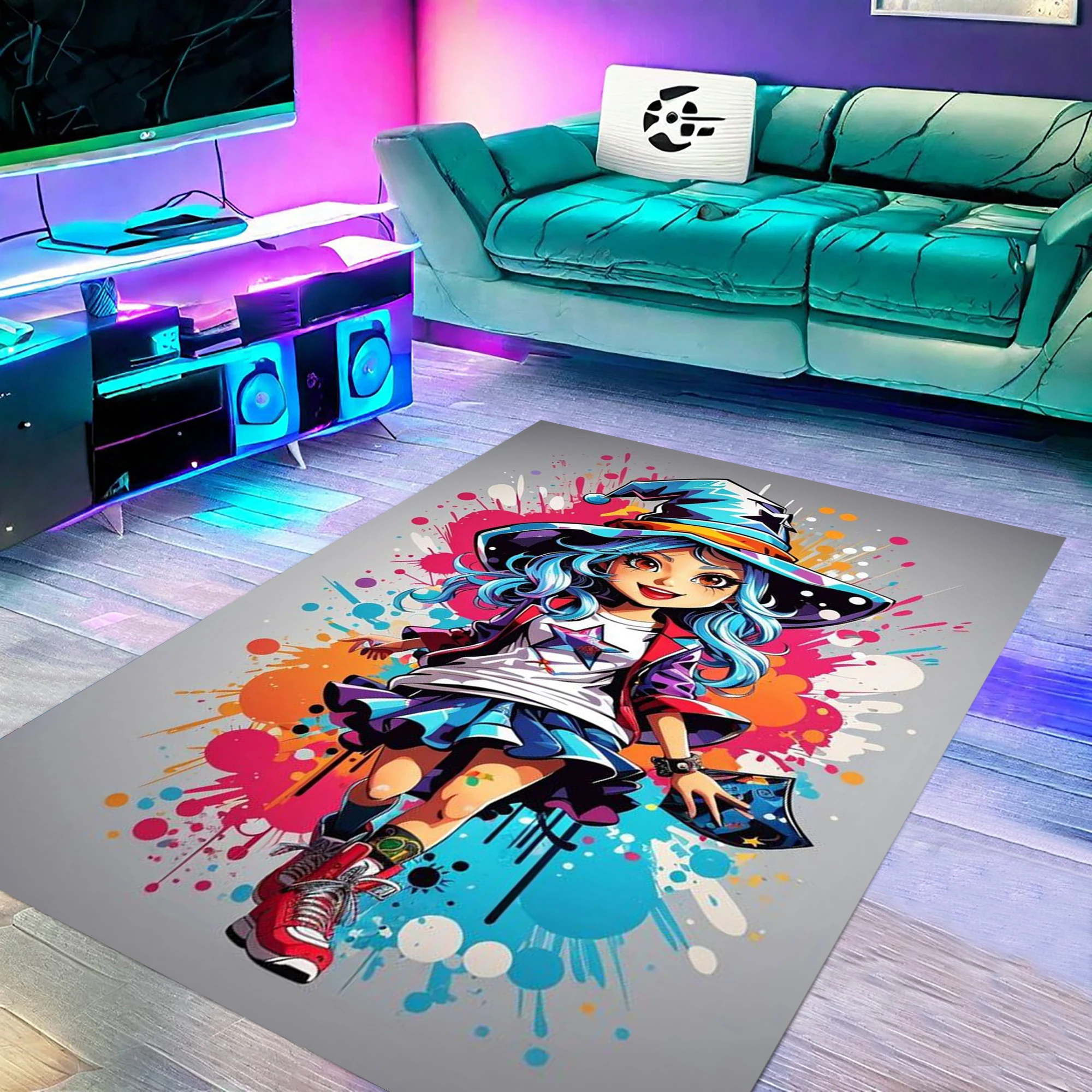 

Graffiti Beautiful Girl Comics Pattern Process Art Rug for Bedroom Living Room Flannel Mats Home Decor Non-Slip Floor Pad Rugs