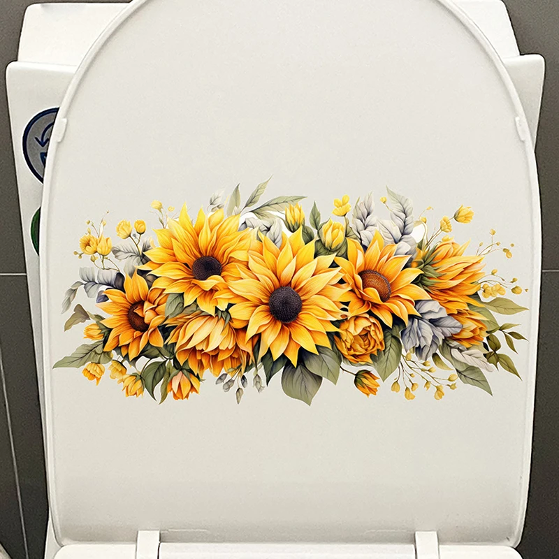 Toilet Stickers Flower Stickers Bathroom Self-adhesive Painting Waterproof Toilet Cover Bathroom Walls