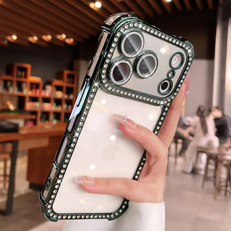 Elegant Crystal Diamond Camera Protector with Enhanced Airbag Cushioning - Transparent Soft Case