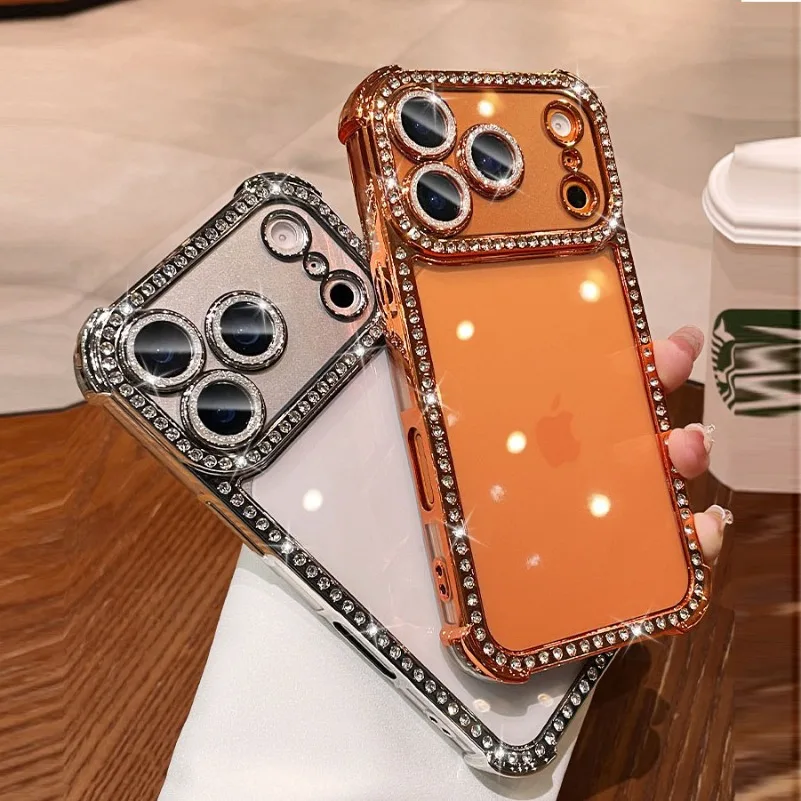 Elegant Crystal Diamond Camera Protector with Enhanced Airbag Cushioning - Transparent Soft Case