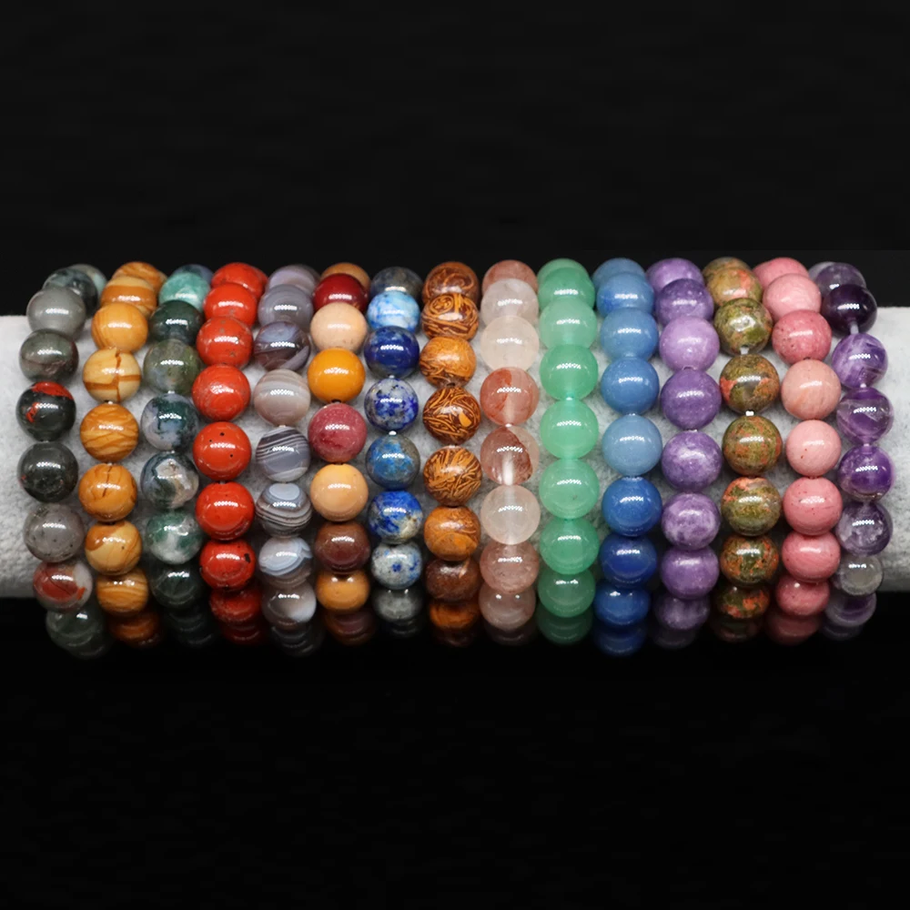 Natural Stone Bead Bracelet Amethyst Tiger Eye Rose Quartz Obsidian Agate For Men Women