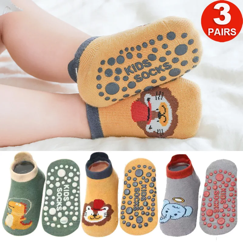 

3Pairs Baby Girls Boys Toddlers Non slip Cotton Socks Kids Cute Animals Printed Anti Skid Ankle Floor Socks Set