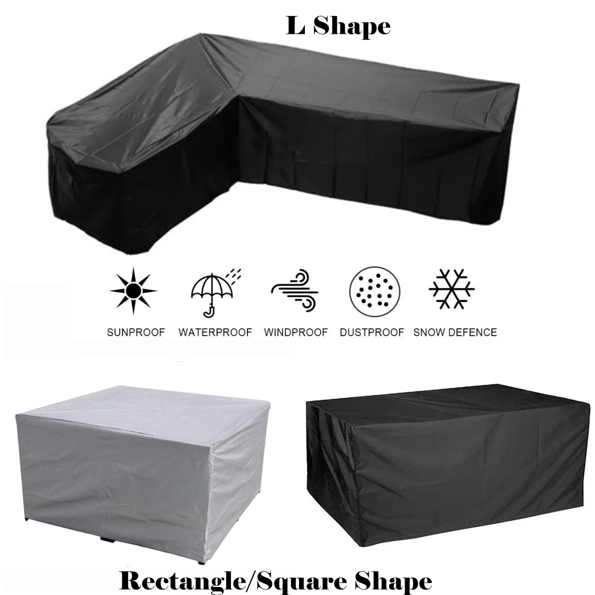 Black/Silver Outdoor Waterproof Garden Furniture Cover Rain-proof Oxford Cloth Furniture Dustproof Cover For Rattan Table Sofa