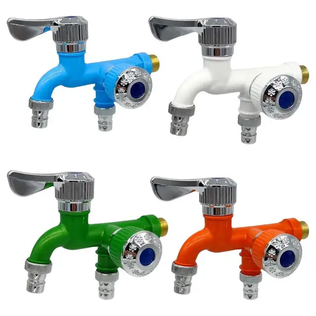 Double Spout Water Tap Kitchen Bathroom Sink Bibcock Outdoor Garden Washing Machine Faucet Mop Pool Tap Basin Diverter Connector