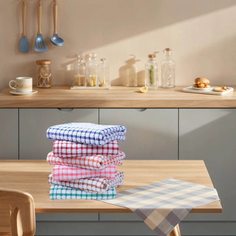 Description Picture 5 of itemAbsorbent Hand Towels Cotton Yarn Kitchen Dishcloths Set Checkered Decorative Towels for Bathroom Decoration