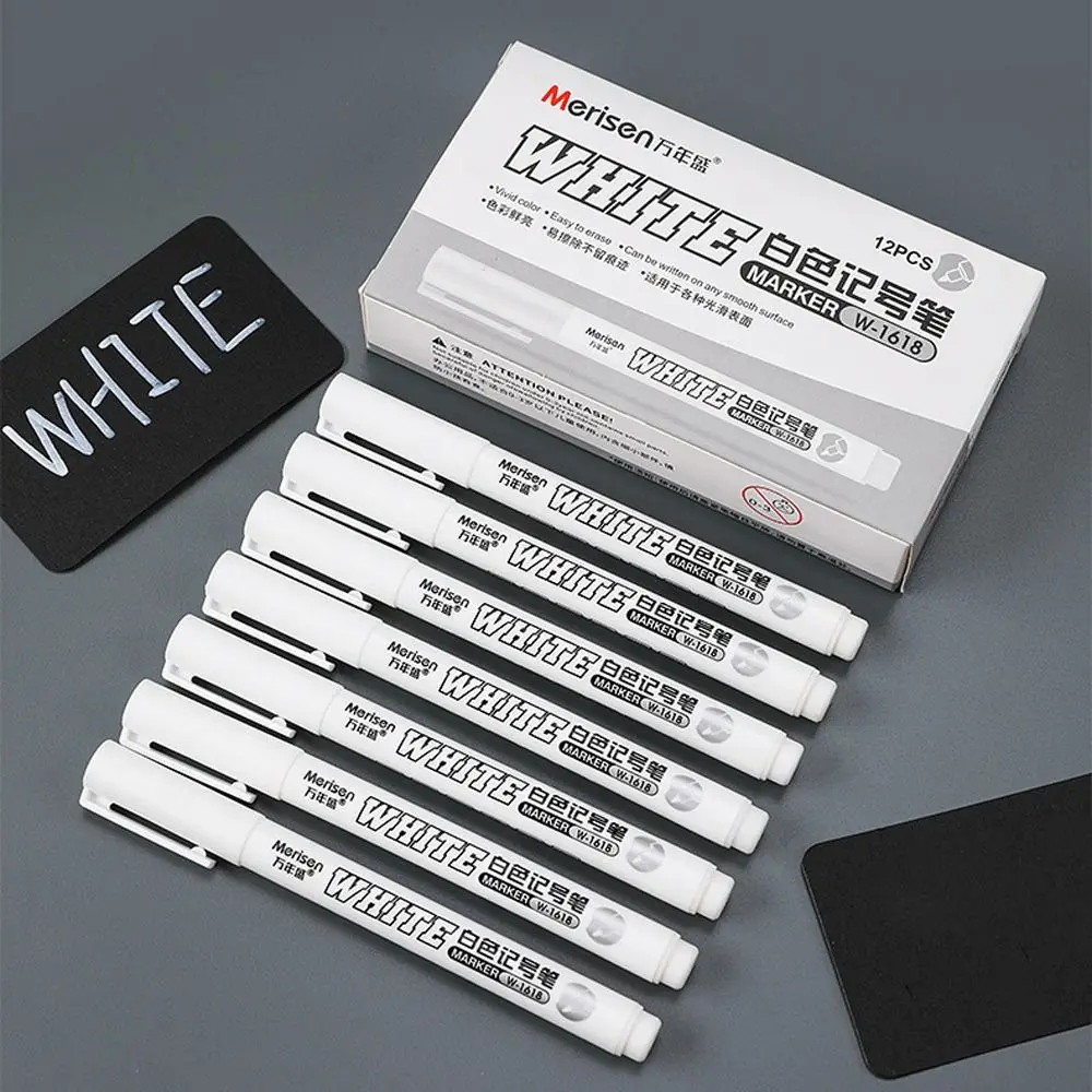 3pcs 방수 흰색 영구 페인트 펜 퇴색하기 쉽지 않음 부드러운 쓰기 흰색 마커 펜 널리 사용되는 빠른 건조