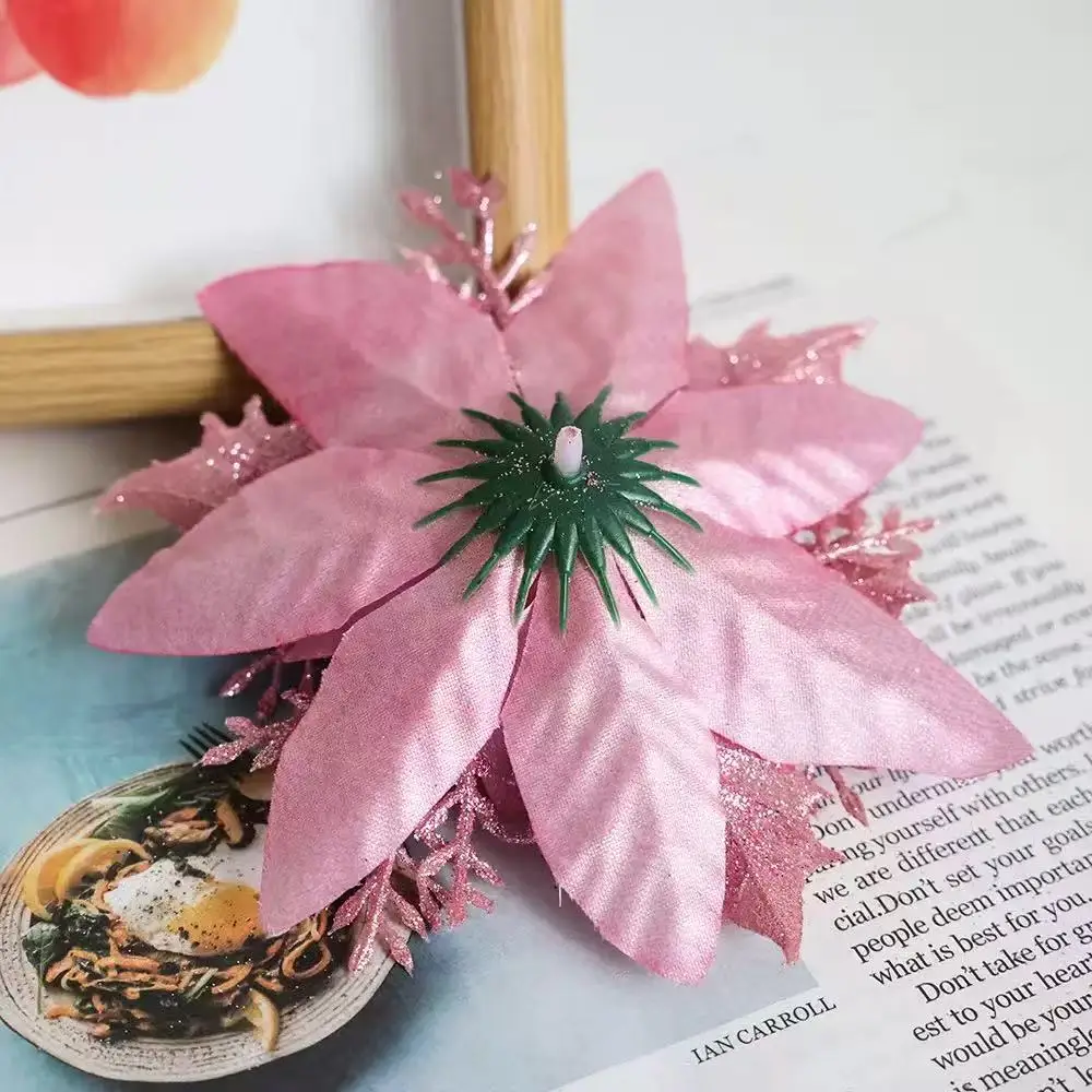 Glitter artificial Christmas flowers 1~20Pcs Christmas tree decoration New Year ornaments fake flowers