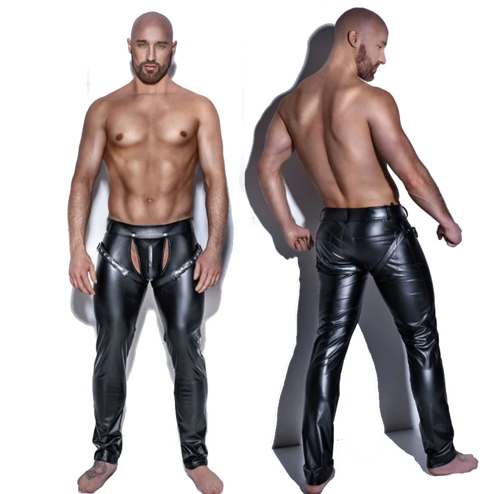 

Fashion Mens Black Faux Leather Pants Long Trousers Sexy And Novelty Skinny Muscle Tights Mens Leggings Slim Fit Tight Men Pant