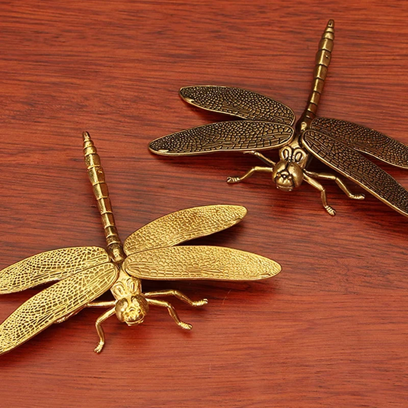 Creative Brass Small Dragonfly Shape Wings Detachable Ornament Micro Landscape Tea Pet Indoor Desktop Decorations Accessorie 1Pc