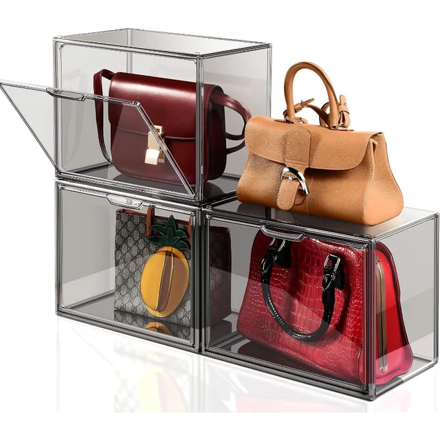 ZLLZUU Purse and Handbag Storage Organizer for Closet, Clear Acrylic  Display Case for Collectibles, 3 Pack Plastic Storage Boxes with Magnetic  Door for Wallet, Cosmetic, Toys (Large Door) : Home & Kitchen 