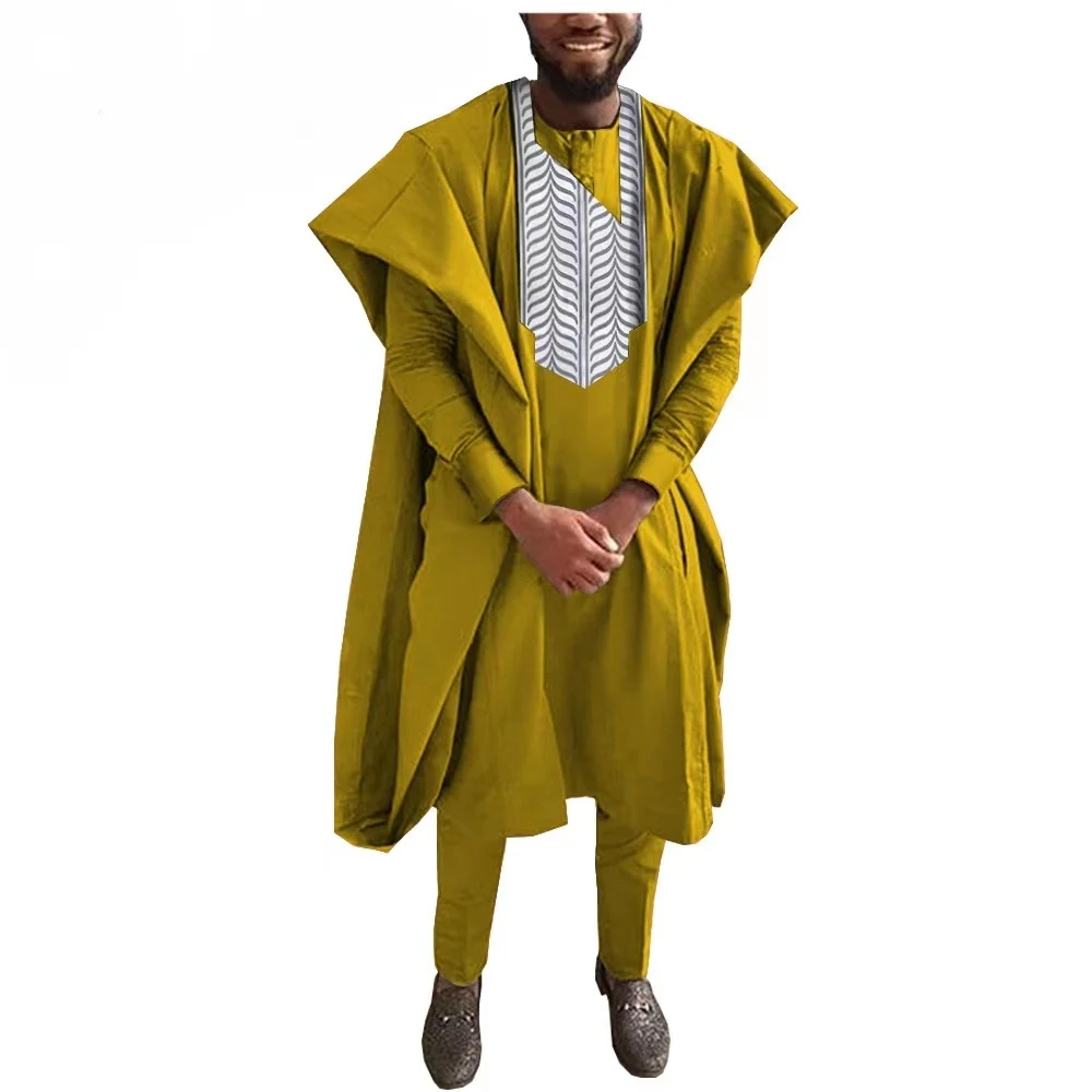 

Sale African Men Clothing Traditional Set for Evening Wedding Suit Agbada Robe Dashiki Shirts Ankara Pants Outfits Bazin Riche