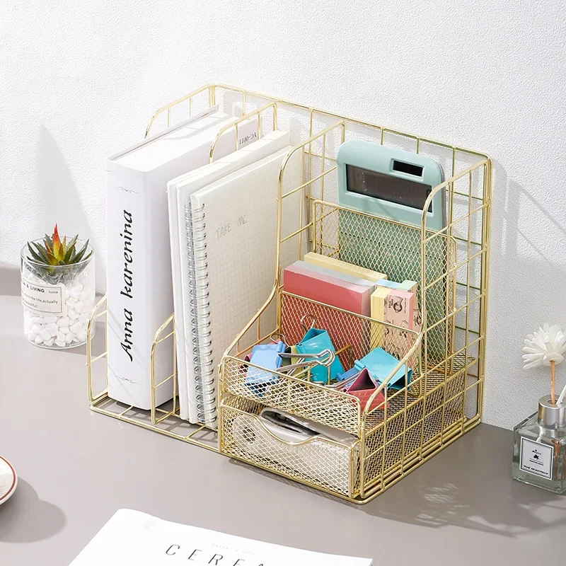 Multifunctional Rose Gold Magazine Holder 6 Different Compartments Documents Storage Holder File Organizer Book
