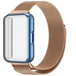 Magnetic Milanese Loop Strap with Screen Protector Cover - Samsung Galaxy Fit 3 (Rose gold blue)