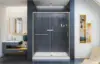 Semi Frameless Sliding Shower Door Clear Glass in Brushed Nickel with a matching handle on the Sliding Shower Door panel 3