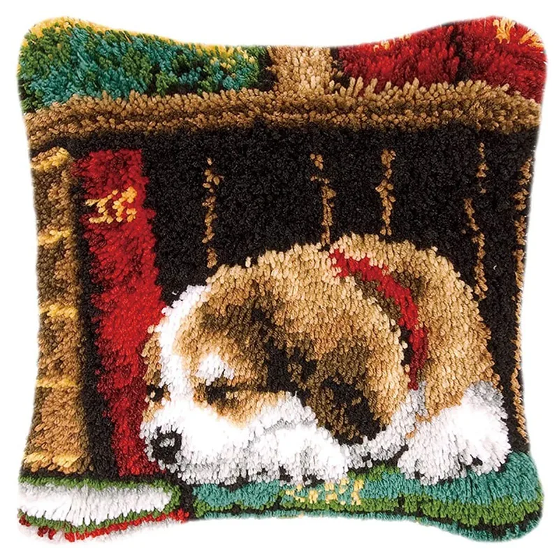 

Latch Hook Kits Cushion Cover Pillowcase Embroidery DIY Kit For Adults And Kids, Dog, 16.5 Inchx16.5 Inch