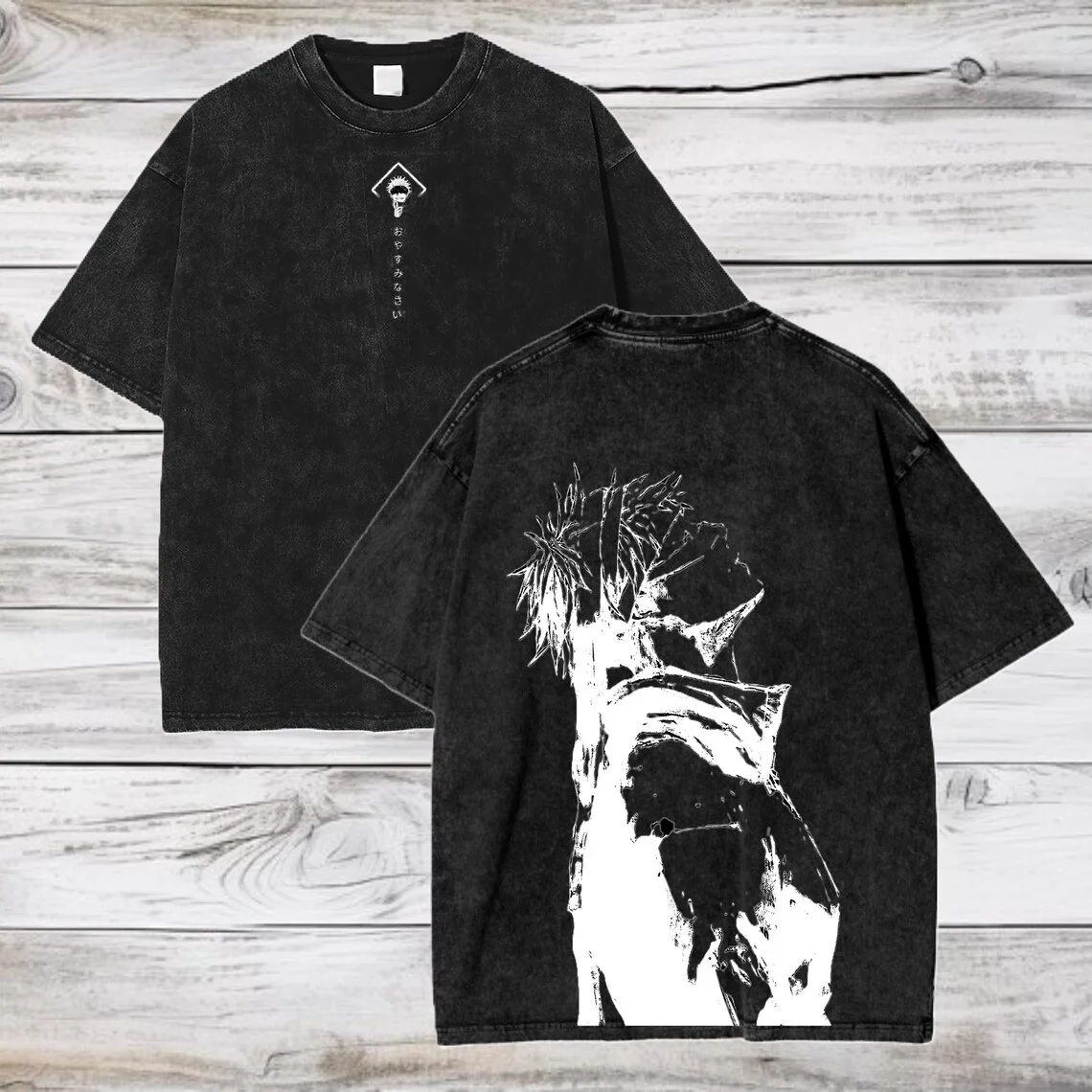 Gojo Satoru Jujutsu Kaisen Vintage Washed Cotton Oversized Tee - Unisex Streetwear Summer Short Sleeve Shirt