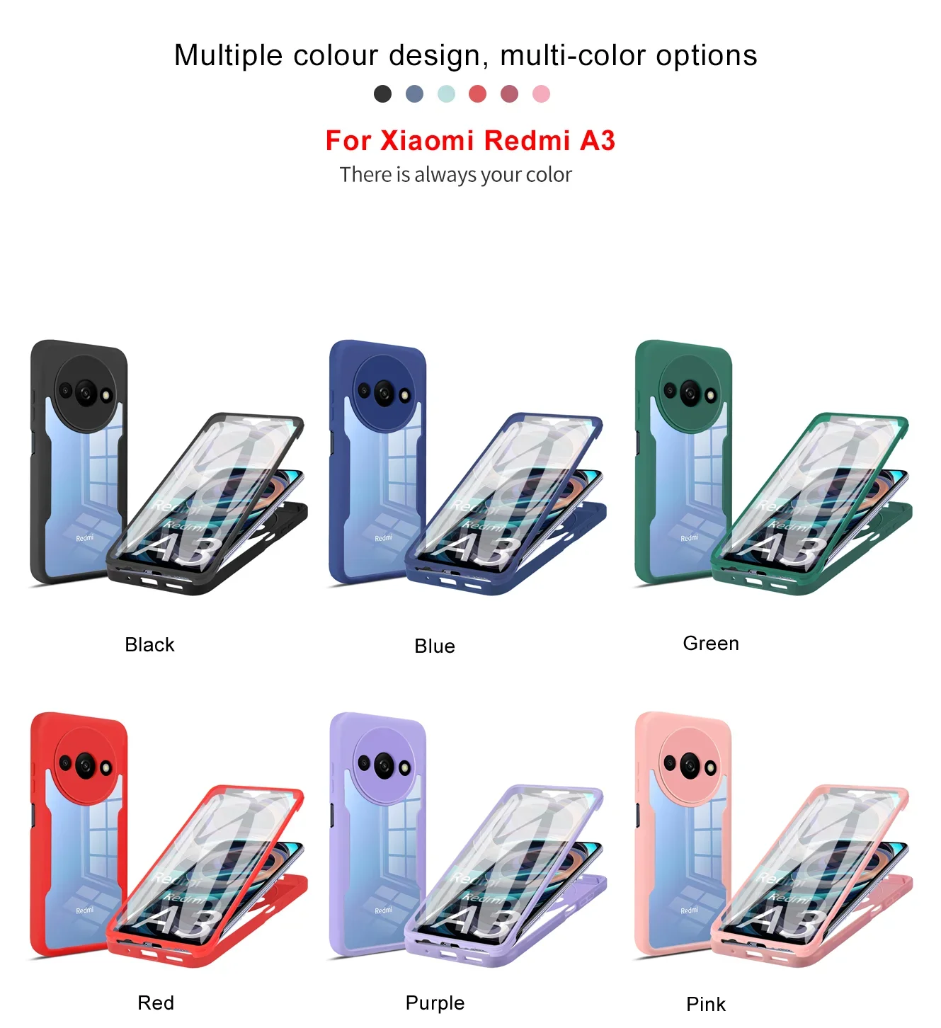 Phone Case 360&deg; Full Body Case for Xiaomi Redmi A3 Screen Protection Film Luxury Silicone Protection Hard Phone Cover