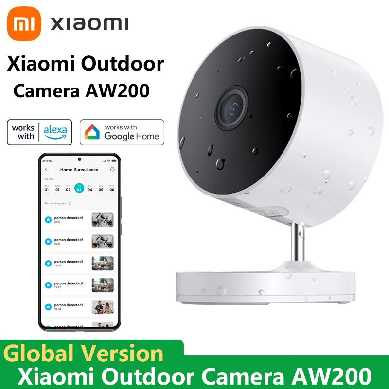 

Наружная камера Xiaomi AW200 глобальная версия, умная камера 1080p, ночное видение, IP65, обнаружение движения, работает с Alexa и Google Home
