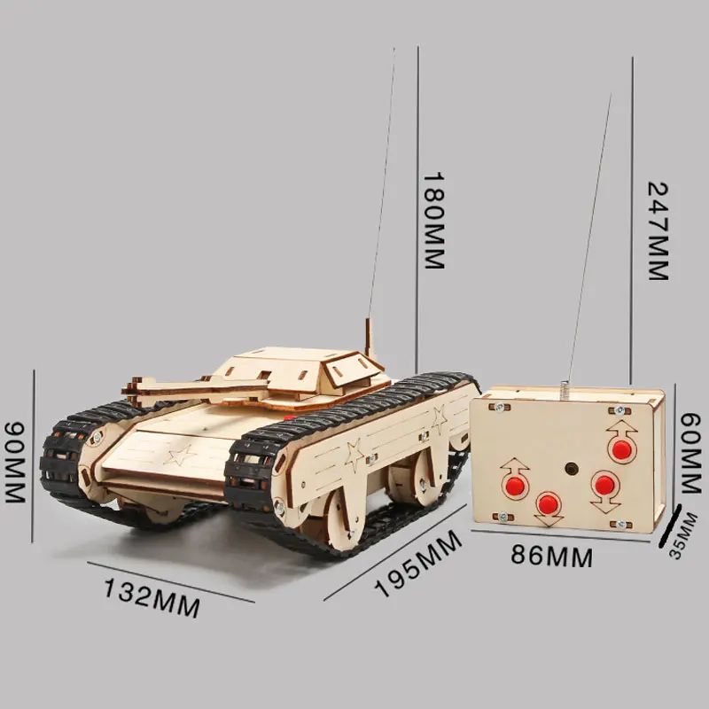 DIY Remote Control Tank Toys Wooden RC Tank Electronic Kids Handmade Building Educational Experimental Model Kit Puzzle 4