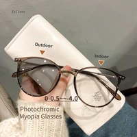 Women Trendy Photochromic Myopia Glasses Anti Blue Light Short Sighted Eyewear Finished Round Sunglasses Goggle Diopter 0~-4.0 1