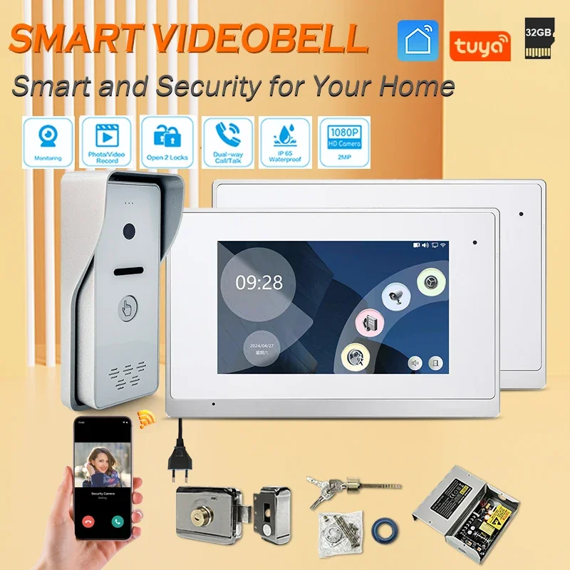 

Factory Price Ip 1080P 2 Screen 2 Room Wireless Wifi Tuya App Smart Switch Camera Video Doorbell Magnetic Lock Open Door