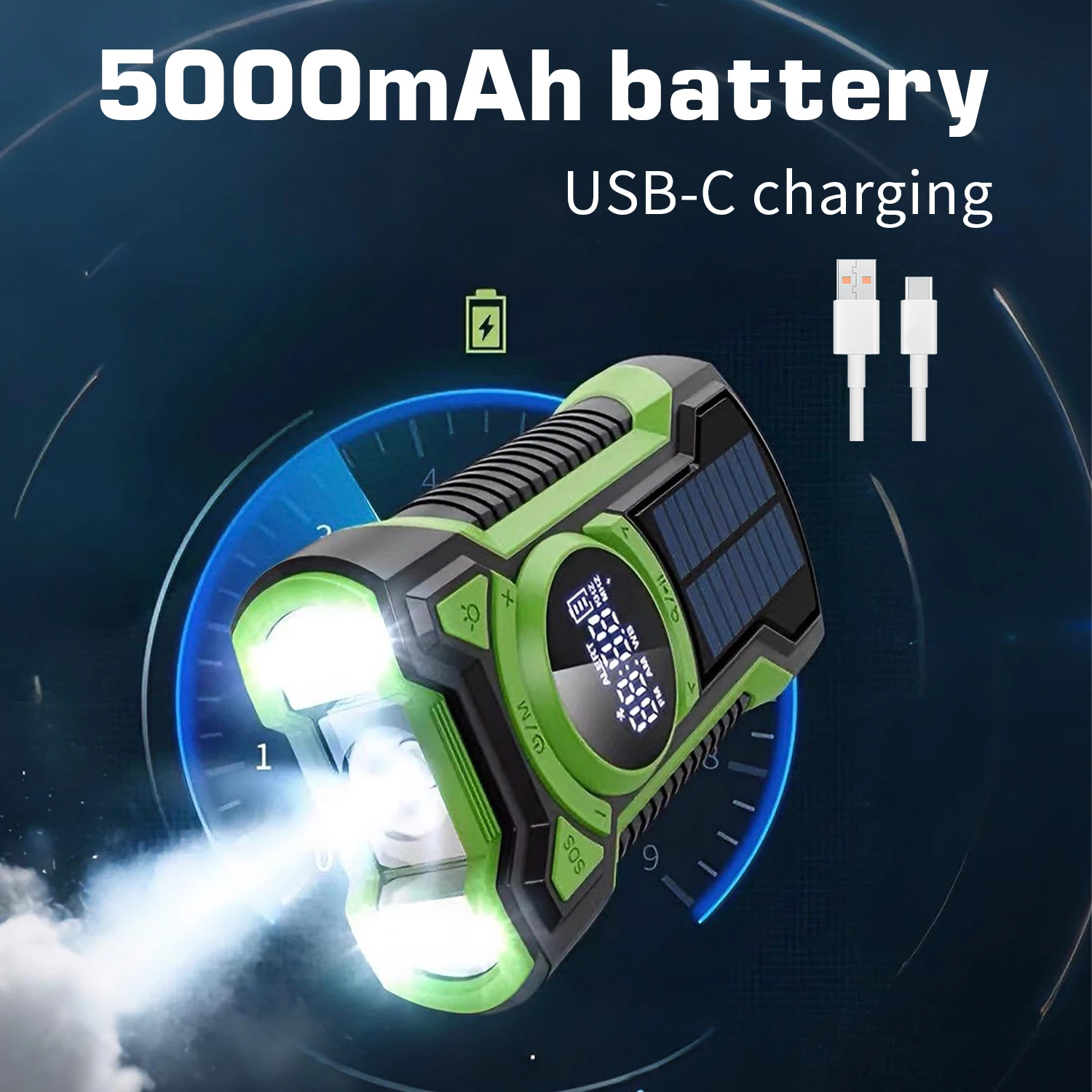 DE16 하이킹 비상용 기상 라디오 휴대용 태양열 핸드 크랭크 5000mAh AM/FM 블루투스 방수 손전등 보조 배터리 자동 스캔