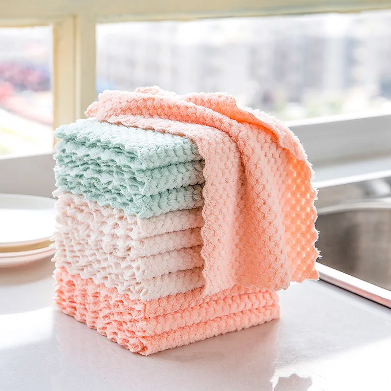 

6/10 Dishcloths Coral Fleece Microfiber Towels Super Absorbent Pan Pot Pads Dishrag Kitchen Non-stick Oil Cleaning Rag Household