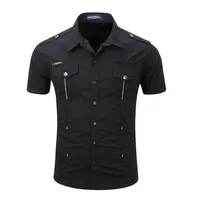 New Mens Military Shirt Business Slim Fit Short Sleeve Casual Shirts Solid Quick-Dry Breathable Male Clothing EUR Size 3XL 2