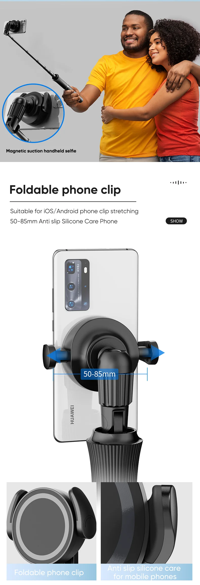 Description Picture 4 of itemMagnetic Selfie Stick Phone Tripod with Wireless Remote, Extendable Cell Phone Tripod Stand, Compatible with MagSafe, Cellphone