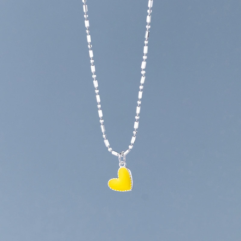 Modian 925 Sterling Silver Minimalism Rainbow Color Enamel Hearts Pendant Necklace Trendy Link Chain For Women Wedding Jewelry 4