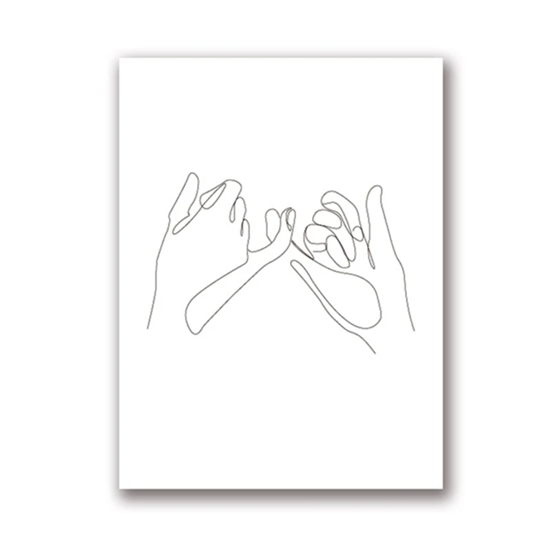 thumbnail image 1 of Pinky Swear One Line Drawing Art Print Minimalist Couple Love Decor Modern Wall Art Canvas Painting Poster Dormitorio Decoración del hogar, 1 of 5