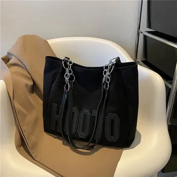 حقيبة حمل أنيقة، تصميم Nubuck Pu Letter HOOTO للنساء حقيبة يد حقيبة كتف، حقيبة تسوق للسفر الترفيهي من النايلون بسعة كبيرة 3