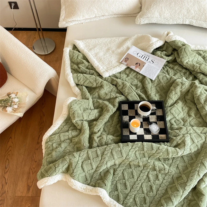 

Modern Simple Solid Color Jacquard Lamb Fleece Blanket Winter Thickened Warm Nap Blanket Liu Luan Skin-friendly Sofa Blanket