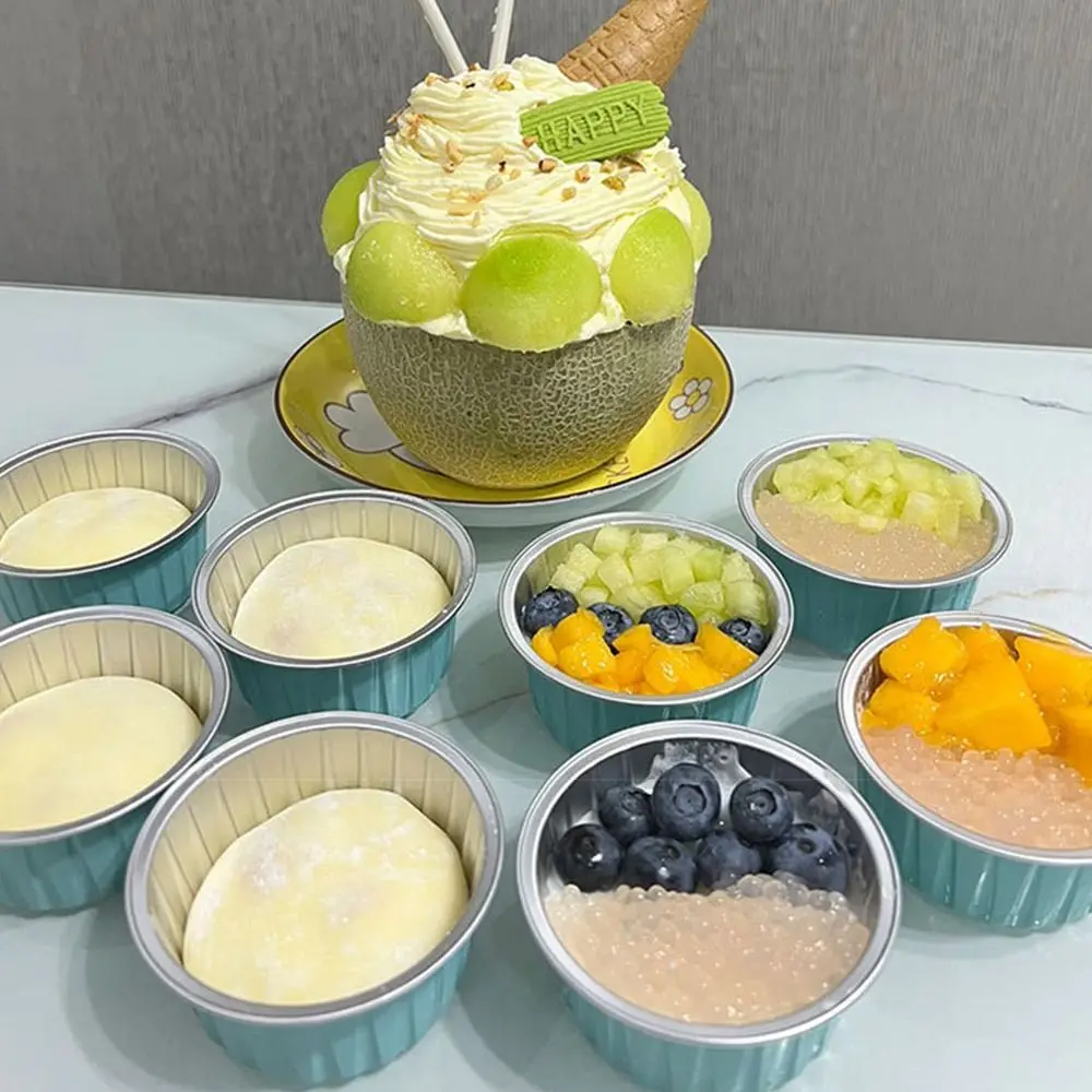 10PCS Reusable Aluminum Foil Tin Cup Pudding Cake Mold Air Fryer Tinfoil Box Small Baking Tray Tinfoil Cups
