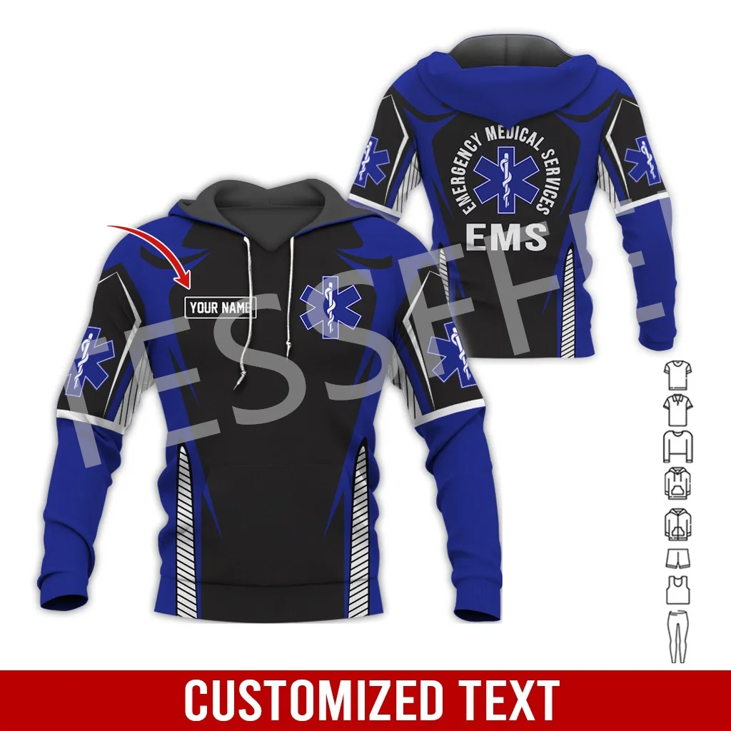 

Custom Name Cosplay EMS EMT Medical Paramedic Worker Tattoo Tracksuit Vintage 3DPrint Pullover Harajuku Jacket Casual Hoodies X1