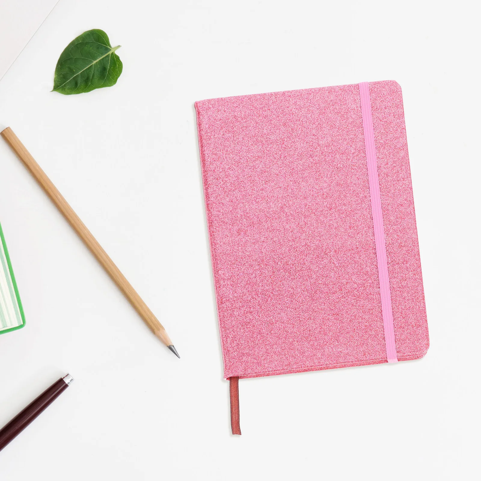 하드커버 글리터리 A5 노트, 탄성 밴드형, 펼침형, 방수, 반짝이 저널, 여행, 일상 계획, 비즈니스용