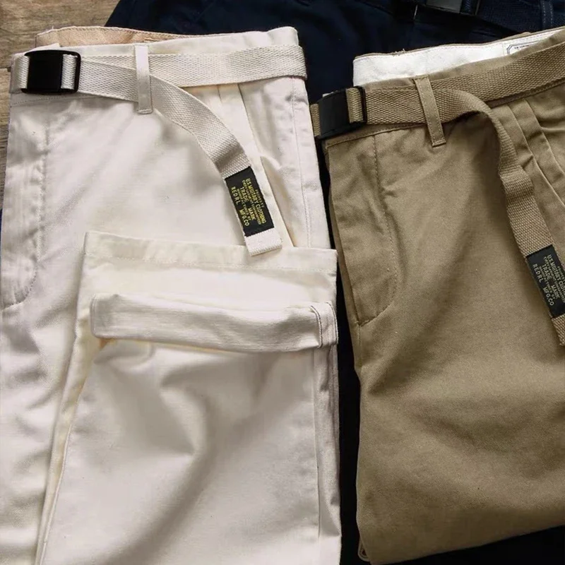 

Винтажные мужские повседневные брюки, 100% хлопок, в японском стиле ретро Харадзюку, весенние свободные прямые